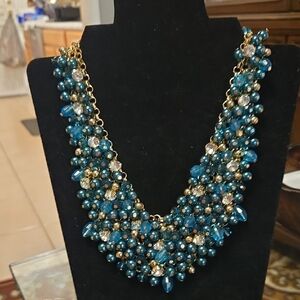 Elegant Blue and Gold Beaded Necklace Bocar NWOT